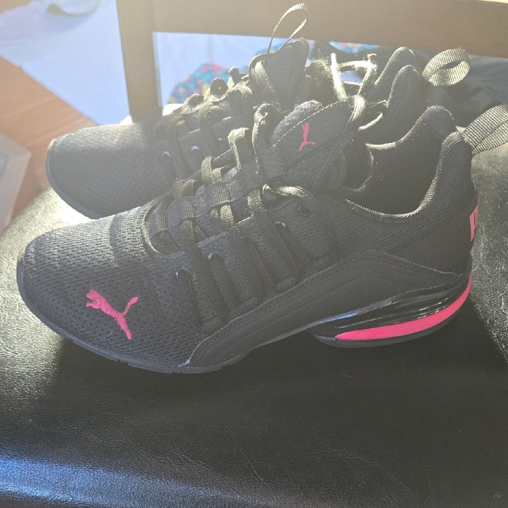 Puma Black Sneakers with Pink Accents